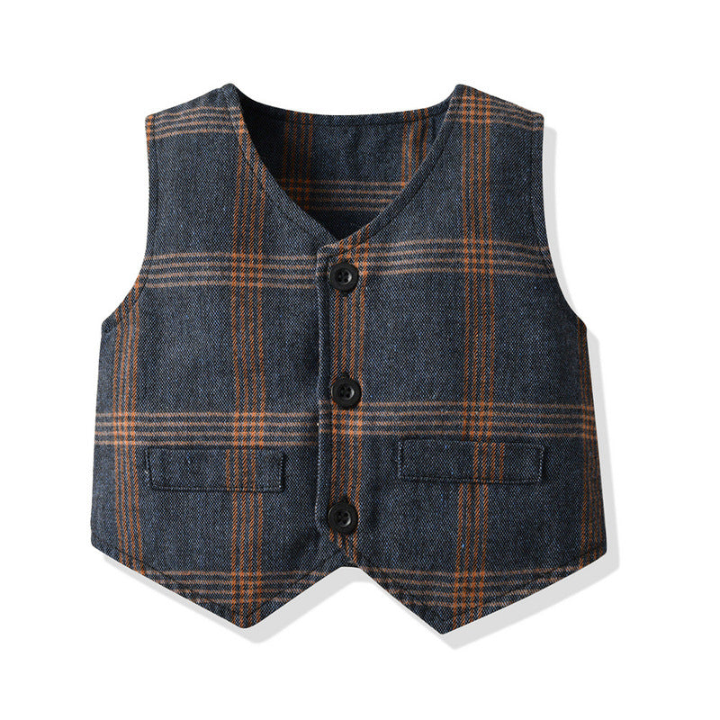 Wholesale Children's Cotton Plaid Vest Set
